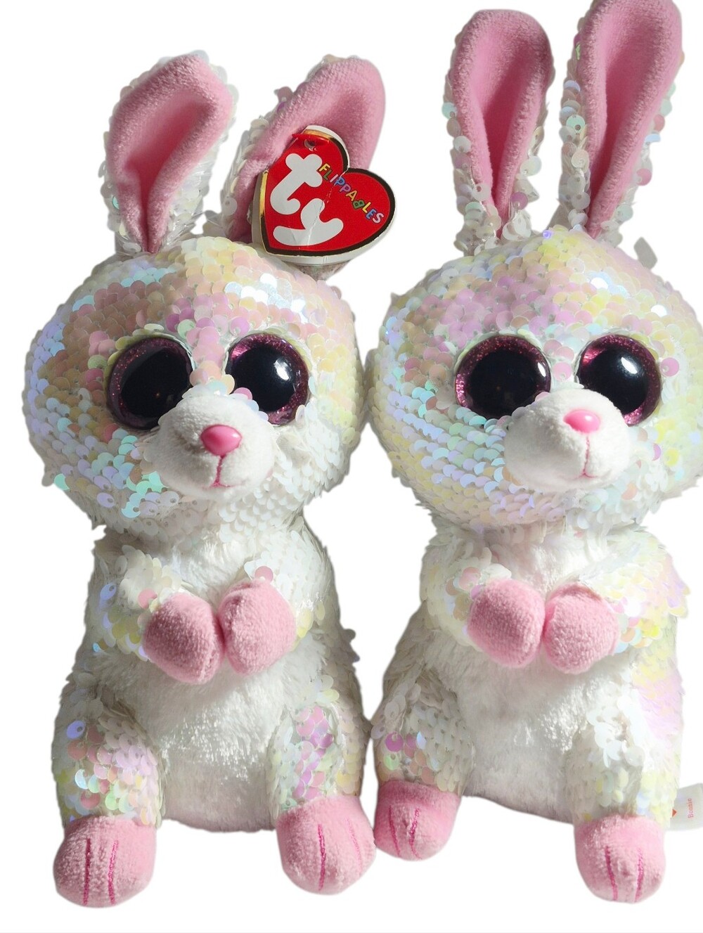 ty BONNIE Flippables Lot of 2 Easter Rabbit Sequin Beanie Boos 7" Plush NWT Mint
